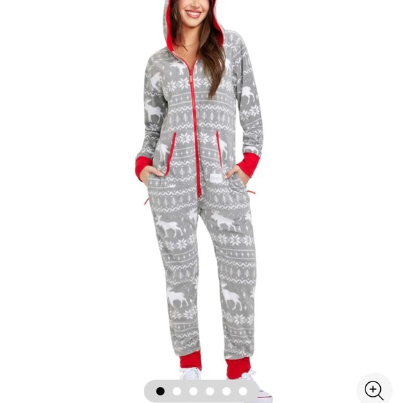 Tipsy Elves Cozy Gray and Red Onesie Pajamas